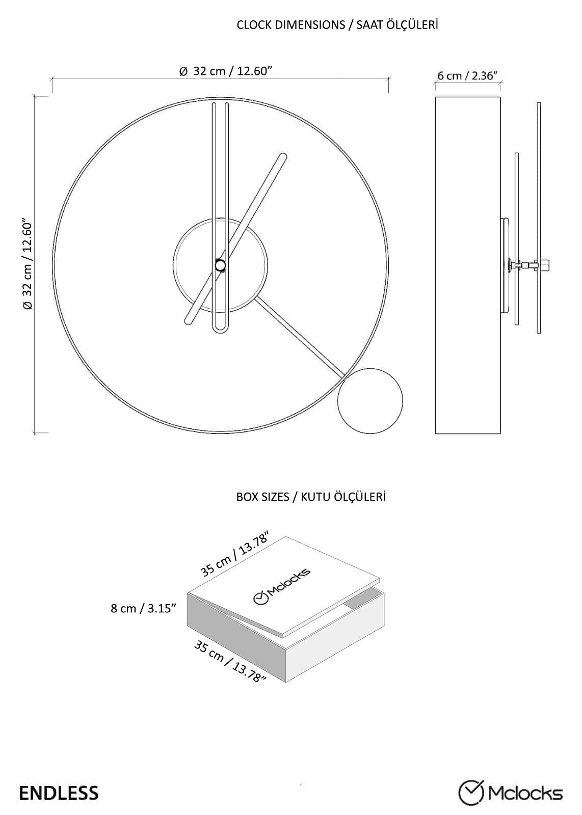 Endless Modern Table Clock size